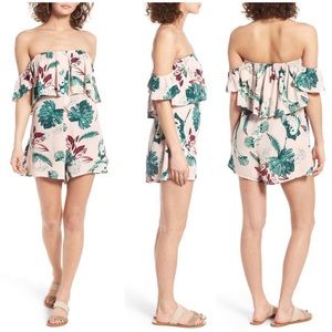 Blush Palm Print Off the Shoulder Romper